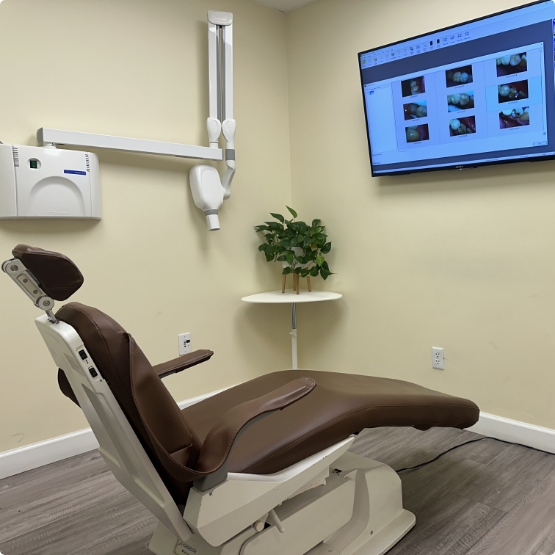 Dental chair in front of a monitor